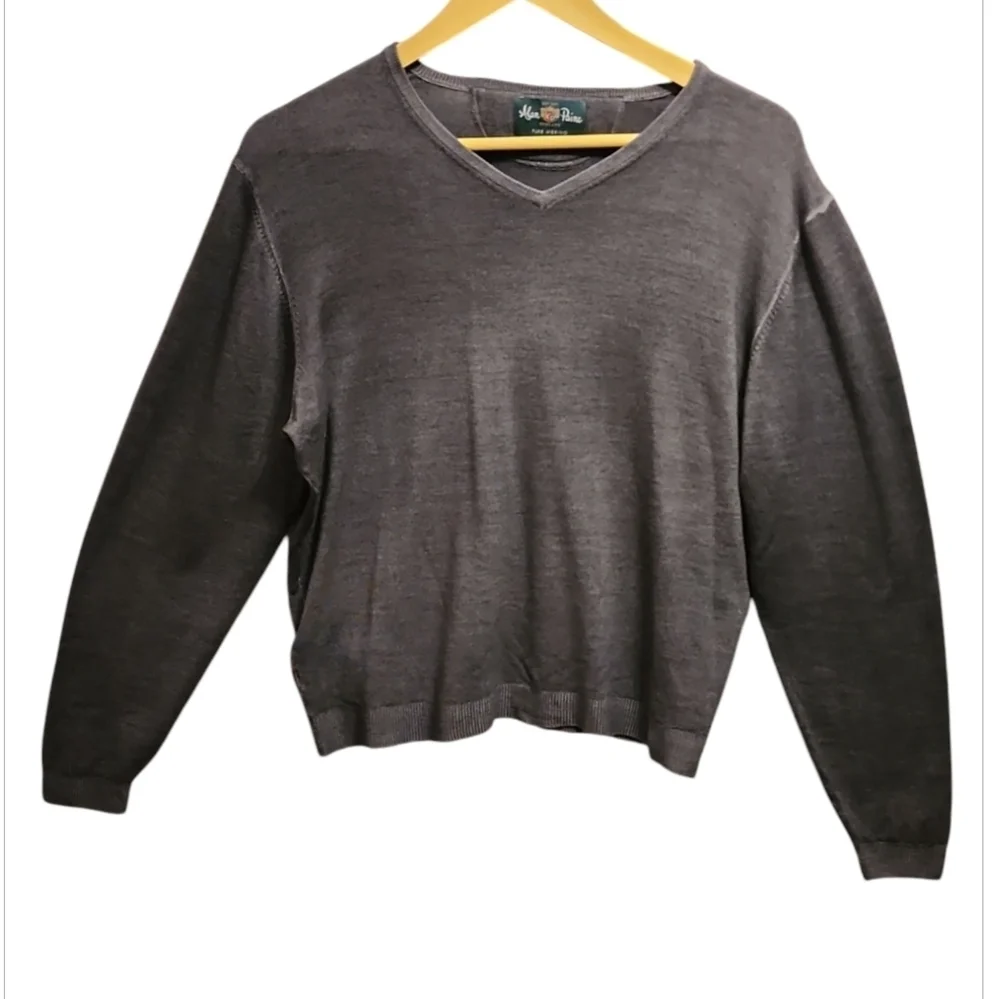 Alan Paine 100% MERINO WOOL V-Neck Sweater Gray Men's Medium